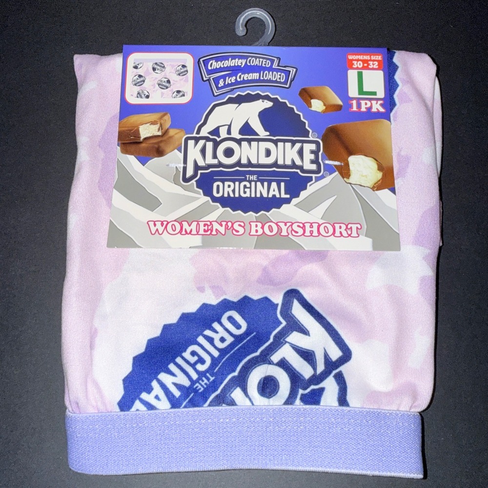 Klondike Bar Boyshort Underwear Women L 30-32 New Lavender Camo Logo Print